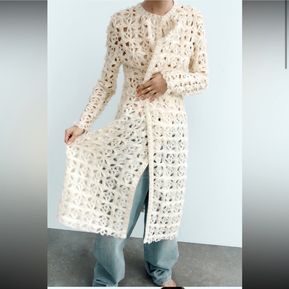 ZARA Crochet Open Knit Cardigan Coat - Picture 4 of 12